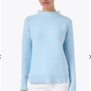 Kinross 100% Cotton Garter Stitch Funnel Mockneck Knit Sweater Cristal Blue S